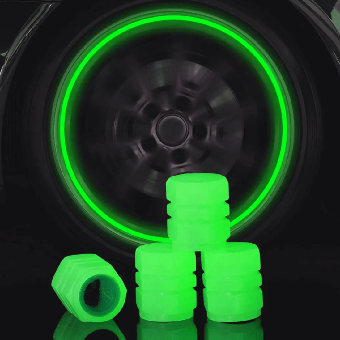"Car Luminous Tire Valve Caps – Glow-In-Dark Wheel Lights | Free Delivery & COD in Saudi Arabia"