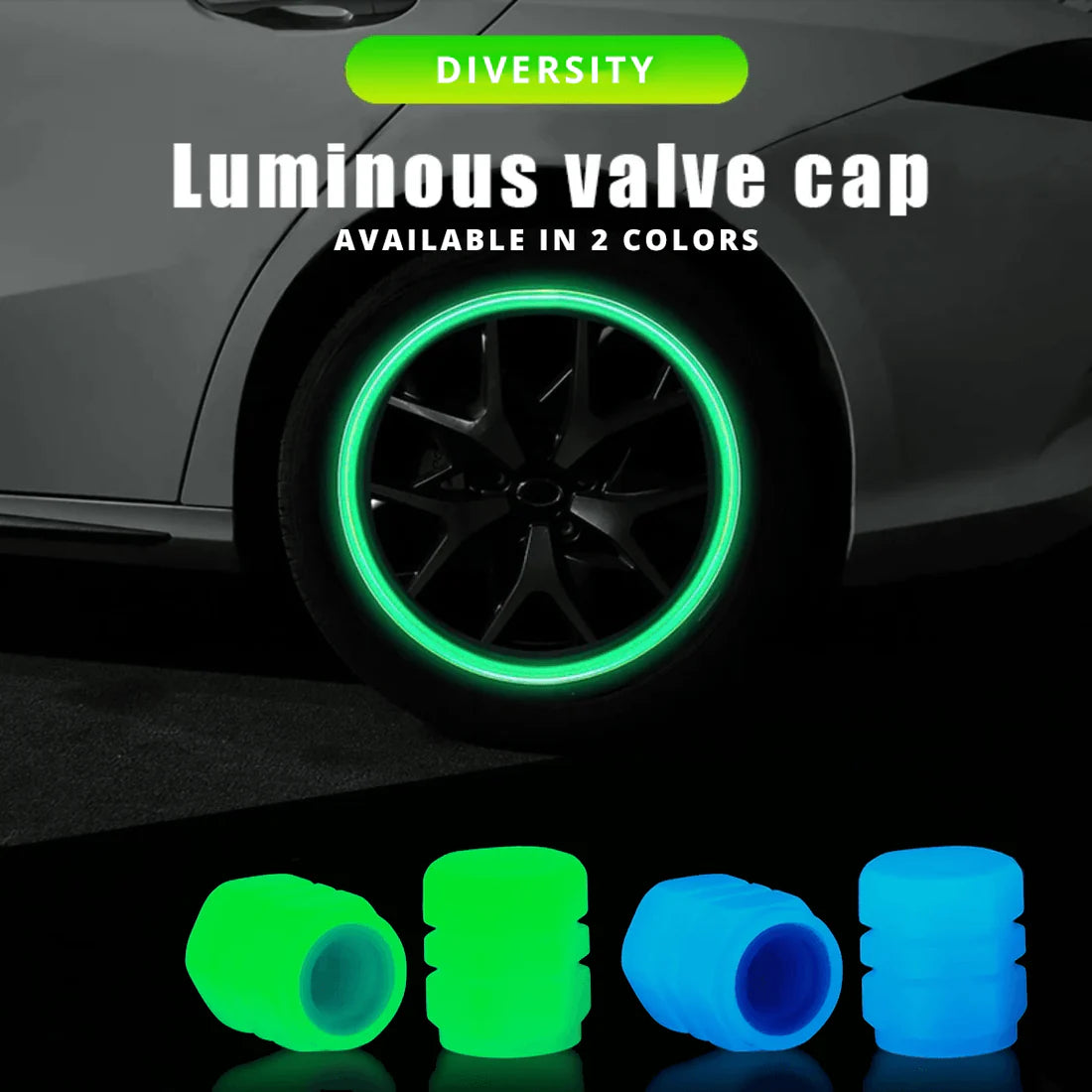 "Car Luminous Tire Valve Caps – Glow-In-Dark Wheel Lights | Free Delivery & COD in Saudi Arabia"